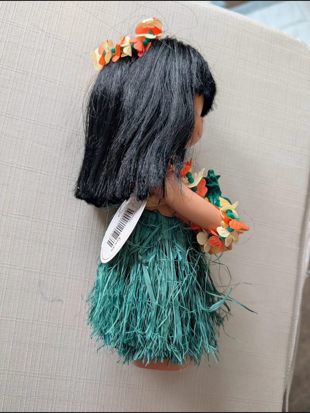 Precious Moments Hawaiian Hula Girl Doll in Teal Grass Skirt with Orange Accents